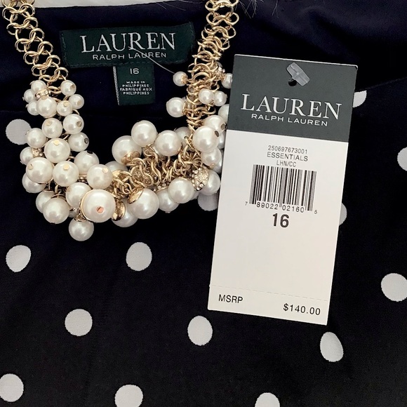 Ralph Lauren NWT Navy Polka Dot Dress Size 16 - Picture 10 of 10